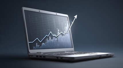 Laptop displaying revenue and marketing trend lines