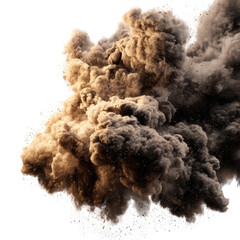 A dense cloud of brown and gray smoke erupts