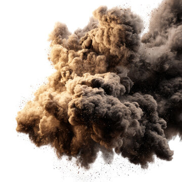 A dense cloud of brown and gray smoke erupts