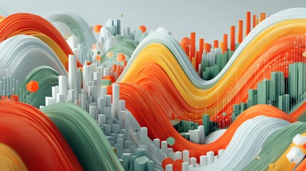 A stylized digital art of graphs and marketing metrics flowing around