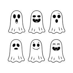 Obraz premium Vector art of a set of cartoon ghosts with different facial expressions isolated on white background