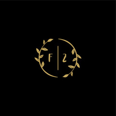 FZ feminine and elegant wedding monogram initial logo with circle floral gold