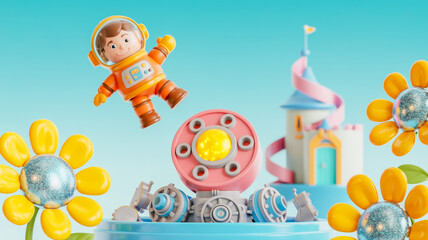 Brightly colored vector icons of summer toys on a beach with a playful splash pattern