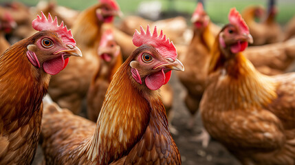 Fototapeta premium Chickens on traditional free range poultry farm 
