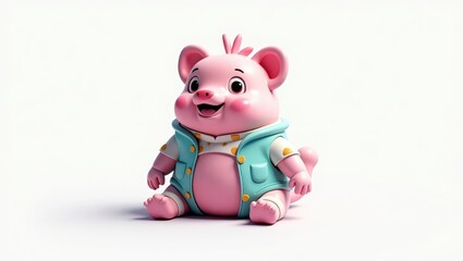 Cute cartoon pig wearing a light-blue vest.