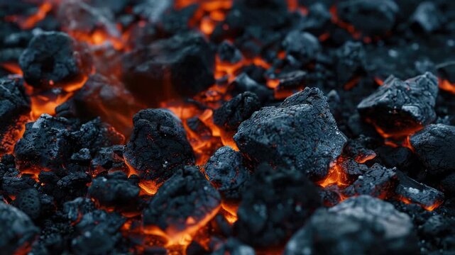 A detailed view of a bundle of black coal with visible textures and cracks