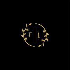 FL feminine and elegant wedding monogram initial logo with circle floral gold