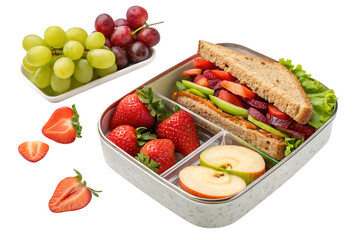 healthy lunch box ideas  sandwich  strawberries PNG Image