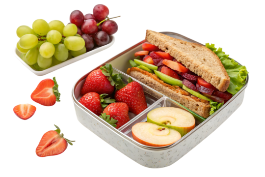healthy lunch box ideas  sandwich  strawberries PNG Image