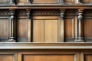 Ornate Wooden Paneling with Intricate Carving and Columns