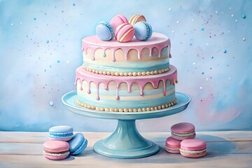 birthday cake on pink background