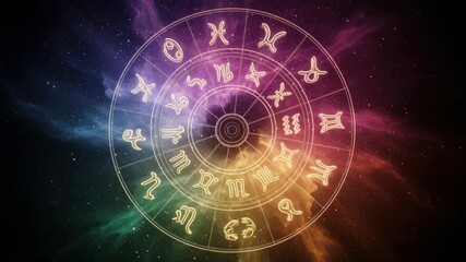 Cosmic Zodiac Wheel Animation with Celestial Background for Astrology Theme Video
