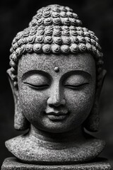 Serene Black Stone Buddha Statue With Intricate Details and Calm Expression