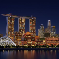 Fototapeta premium Night View of Marina Bay Sands Singapore Illuminated with Festive Decor