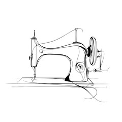 Vintage sewing machine in negative space monoline minimalist illustration  