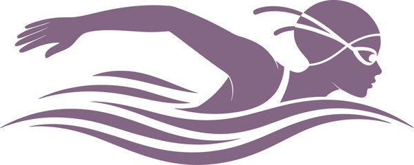 Vector Woman Swimmer Silhouette: Dynamic Strokes through Water Waves.