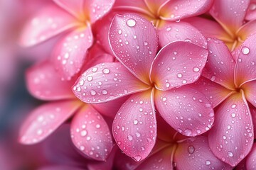 Fototapeta premium Rain-kissed Pink Flowers With Vibrant Yellow Centers Captured in a Close-Up View