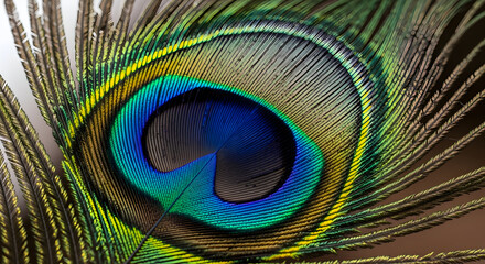 Obraz premium A macro shot showcasing the intricate details of a vibrant peacock feather pattern