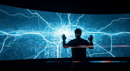 Future Vision: Man Interacting with Interactive City Map (AI Generated)
