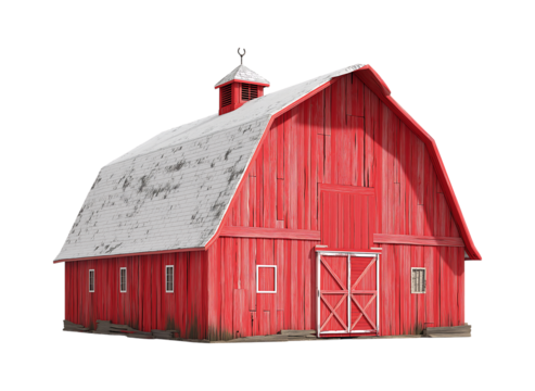 Rustic red barn with wooden fence, a charming countryside scene red isolated on a transparent background
