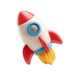 A cute cartoon rocket ship blasts off into space, ready for adventure isolated on transparent background