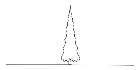 Continuous line drawing of christmas tree with the decoration. Vector illustration