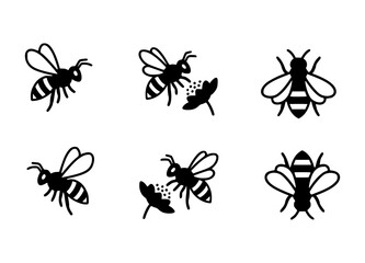 A collection of several bee icons, showcasing different views, depicting their natural activity