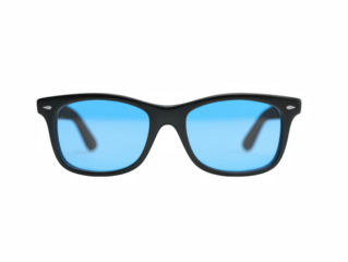 Classic black sunglasses with bright blue lenses, a perfect blend of style and function isolated on transparent background