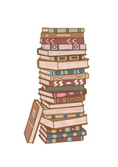 Stack of beautiful fairy tale books illustration. Kids school study background. Reading books clipart. Back to school season.