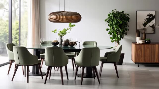A Cinematic Tour of an Elegant Modern Dining Room with Designer Furniture and Natural Light
