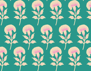 INDIAN TRADITIONAL FLORAL SANGANERI BLOCK PRINT SEAMLESS PATTERN VECTOR ILLUSTRATION