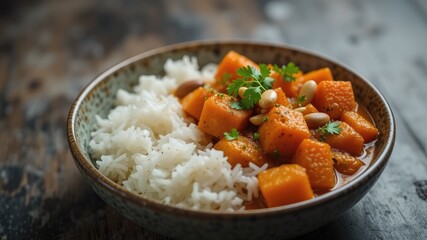 Sweet Potato Peanut Curry and Rice Dish