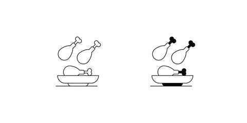 chicken piece set icon with white background vector stock illustration