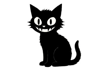 Charming Black Cat Illustration with Wide Eyes and Playful Grin