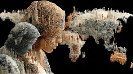 Abstract world map with human figures