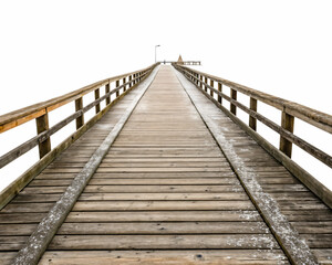 Wooden Pier Extending to Ocean Horizon: A Serene Coastal View Isolated On Transparent Background