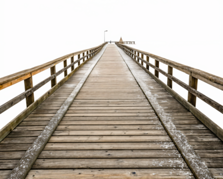 Wooden Pier Extending to Ocean Horizon: A Serene Coastal View Isolated On Transparent Background - Powered by Adobe