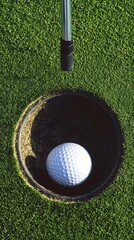 Golf Ball About to Sink Hole in Green Grass