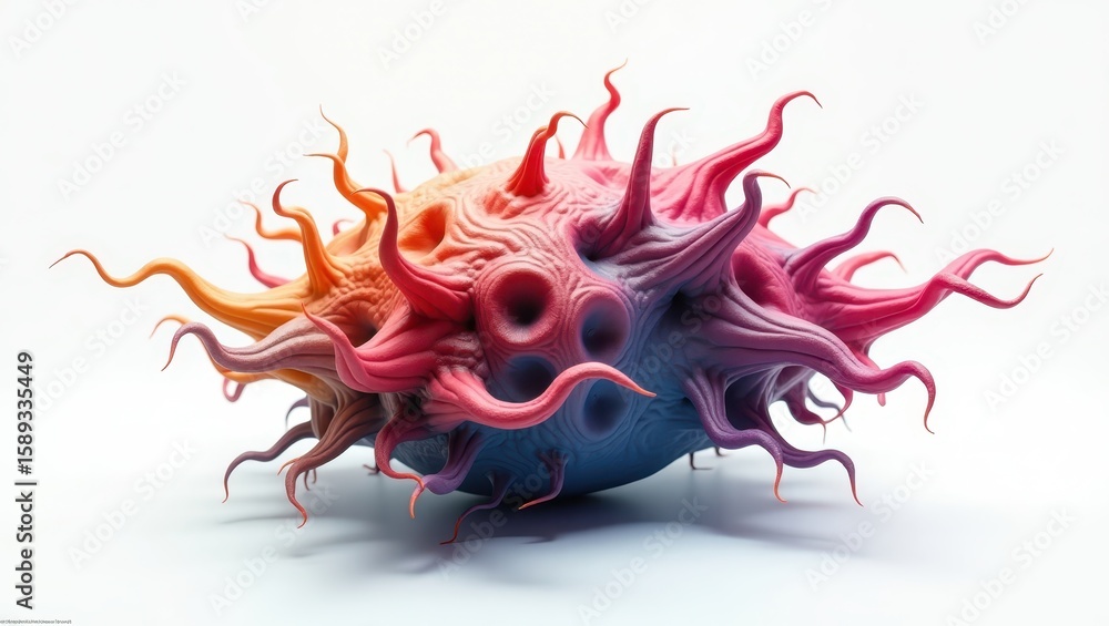 Poster multicolored abstract form with flowing tendrils.