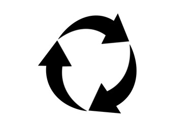 Black and white circular recycle arrow icon isolated on white background, minimal eco friendly loop design ideal for process, sustainability, or cycle visuals and infographics