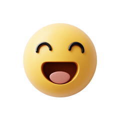 Fototapeta premium A 3d emoji with a wide, joyful smile expresses pure happiness isolated on transparent background