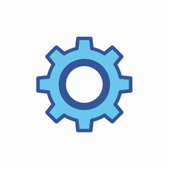 Obraz premium A blue gear icon with a thick outline on a white background, symbolizing settings or mechanics.