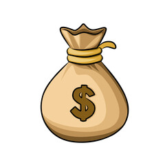 Cartoon money bag icon with dollar sign for finance, saving, banking and business design
