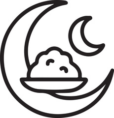Black and white crescent moon with a cloud-like shape and a smaller moon icon vector