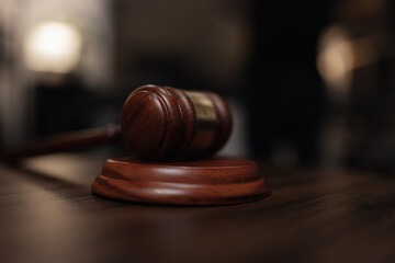 lawyer hammer on wood table, Judge's gavel, law,
