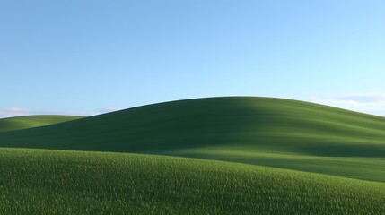 Serene Rolling Green Hills Landscape Under Clear Blue Sky