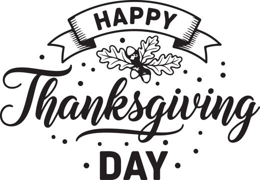 Vector art of happy thanksgiving day text with oak leaves isolated on white background