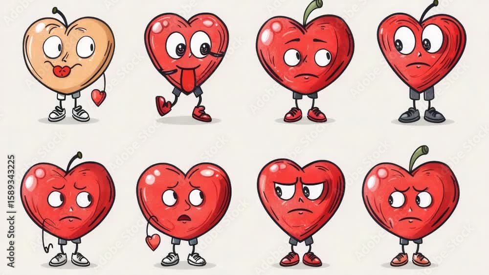 Poster a collection apples displaying various facial expressions