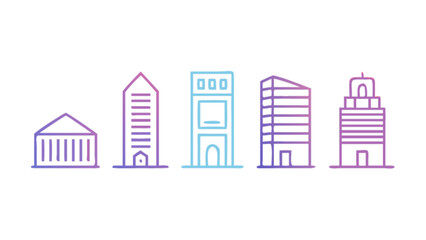 Downtown cityscape skyline illustration with modern buildings and skyscrapers in gradient colors style