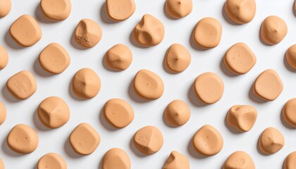 Claymorphic Blobs in Warm Tones Floating on White Background Arranged in Pattern